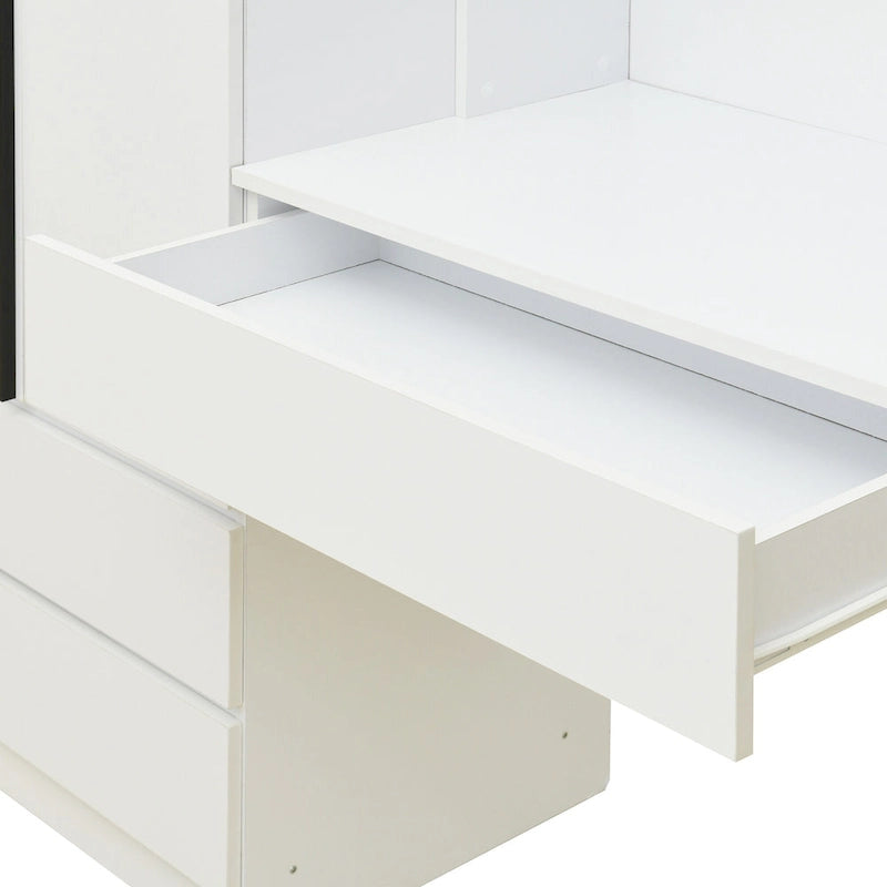 Armoire-bureau en bois à 3 portes avec étagères et 3 tiroirs, idéale pour la chambre à coucher.