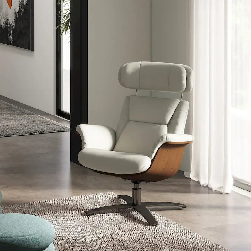 Fauteuil inclinable Jovan 31,5 en bois courbé et cuir véritable