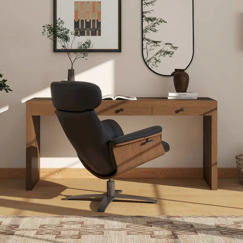 Fauteuil inclinable Jovan 31,5 en bois courbé et cuir véritable