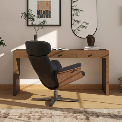 Fauteuil inclinable Jovan 31,5 en bois courbé et cuir véritable