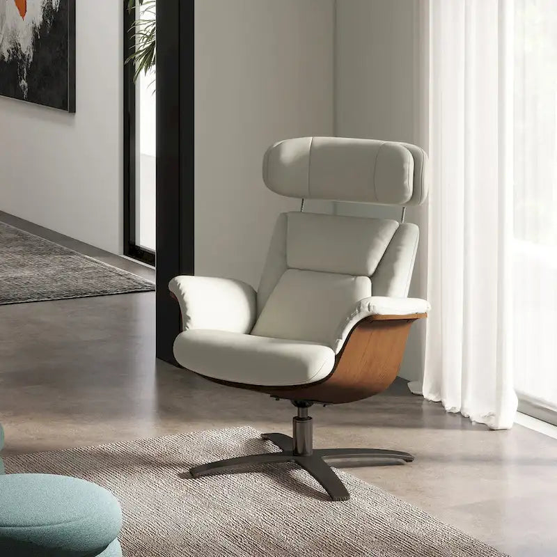 Fauteuil inclinable Jovan 31,5 en bois courbé et cuir véritable