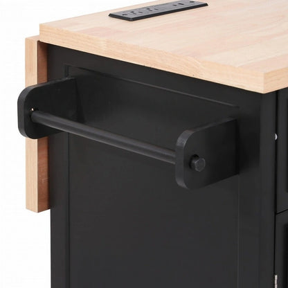 Îlot de cuisine de 56,5 pouces avec abattant et station de recharge, chariot de cuisine roulant sur roulettes avec tiroirs et étagères réglables