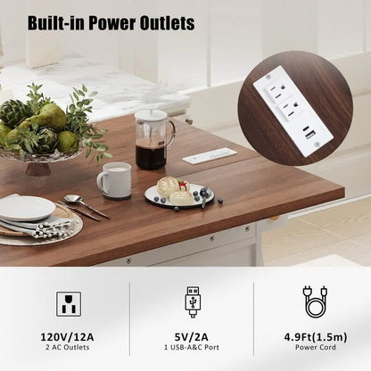 Îlot de cuisine Farmhouse 46,5 avec prise électrique, chariot de cuisine roulant sur roulettes avec plateau rabattable