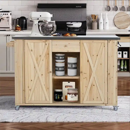 Îlot de cuisine extérieure de 52,25 pouces avec plateau en acier inoxydable, grand espace de rangement, porte-serviettes et porte-épices et ouvre-bouteille