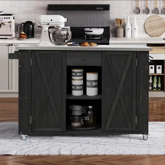 52.25 Outdoor Kitchen Island with Stainless Steel Top, Ample Storage Space, Towel and Spice Racks and a Bottle Opener