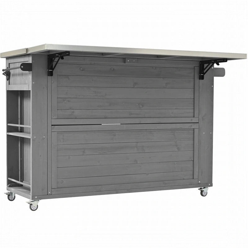 Îlot de cuisine extérieure de 52,25 pouces avec plateau en acier inoxydable, grand espace de rangement, porte-serviettes et porte-épices et ouvre-bouteille