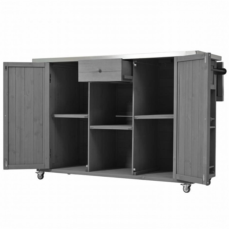 Îlot de cuisine extérieure de 52,25 pouces avec plateau en acier inoxydable, grand espace de rangement, porte-serviettes et porte-épices et ouvre-bouteille