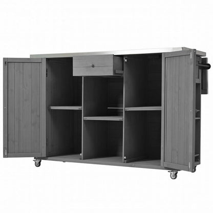 Îlot de cuisine extérieure de 52,25 pouces avec plateau en acier inoxydable, grand espace de rangement, porte-serviettes et porte-épices et ouvre-bouteille