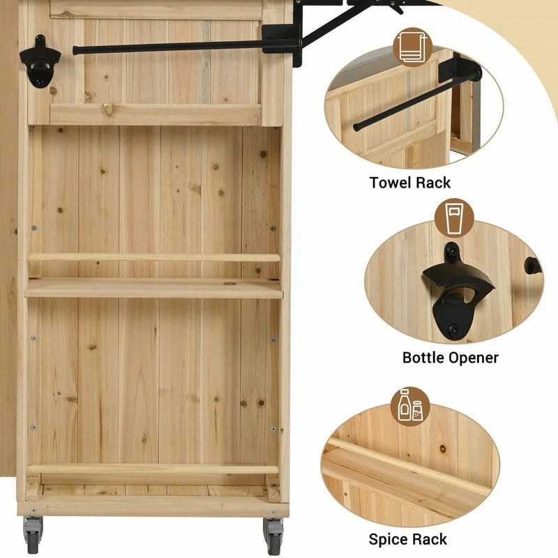 Îlot de cuisine extérieure de 52,25 pouces avec plateau en acier inoxydable, grand espace de rangement, porte-serviettes et porte-épices et ouvre-bouteille