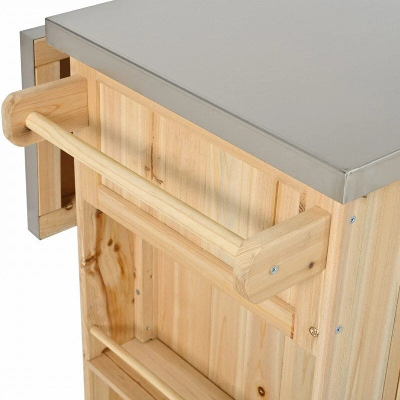 Îlot de cuisine extérieure de 52,25 pouces avec plateau en acier inoxydable, grand espace de rangement, porte-serviettes et porte-épices et ouvre-bouteille