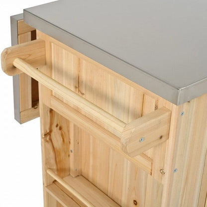 Îlot de cuisine extérieure de 52,25 pouces avec plateau en acier inoxydable, grand espace de rangement, porte-serviettes et porte-épices et ouvre-bouteille