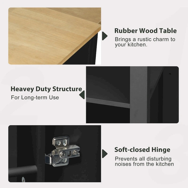 Îlot de cuisine extensible sur roulettes, chariot de cuisine mobile, meuble bar avec étagère de rangement interne, 2 tiroirs et 2 placards