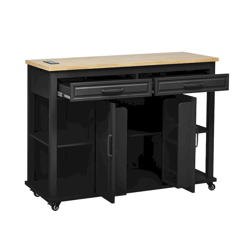 Îlot de cuisine extensible sur roulettes, chariot de cuisine mobile, meuble bar avec étagère de rangement interne, 2 tiroirs et 2 placards