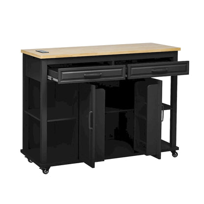 Îlot de cuisine extensible sur roulettes, chariot de cuisine mobile, meuble bar avec étagère de rangement interne, 2 tiroirs et 2 placards