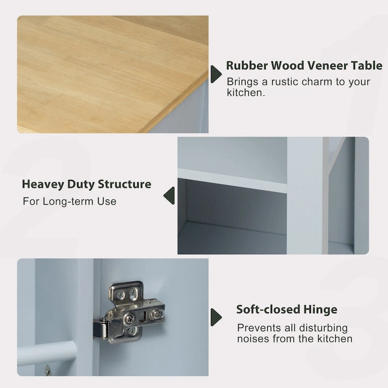 Îlot de cuisine extensible sur roulettes, chariot de cuisine mobile, meuble bar avec étagère de rangement interne, 2 tiroirs et 2 placards