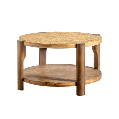 Table basse ronde à deux niveaux avec étagère de rangement