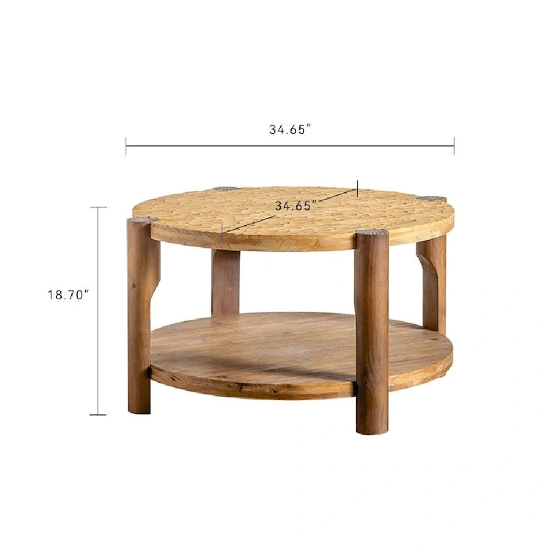 Table basse ronde à deux niveaux avec étagère de rangement