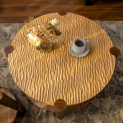 Table basse ronde à deux niveaux avec étagère de rangement