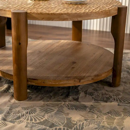 Table basse ronde à deux niveaux avec étagère de rangement