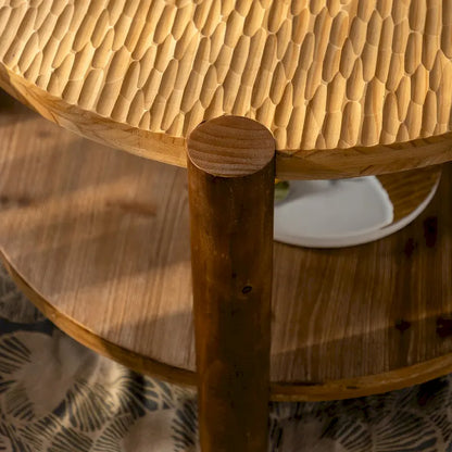 Table basse ronde à deux niveaux avec étagère de rangement