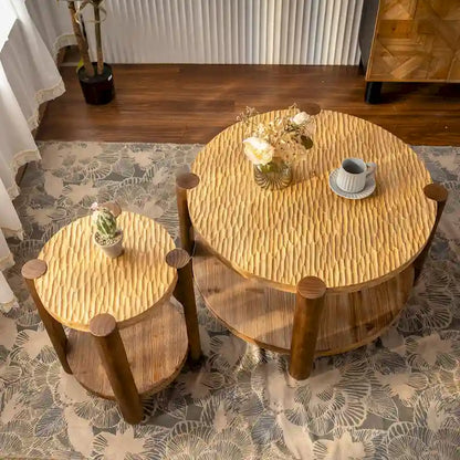 Table basse ronde à deux niveaux avec étagère de rangement
