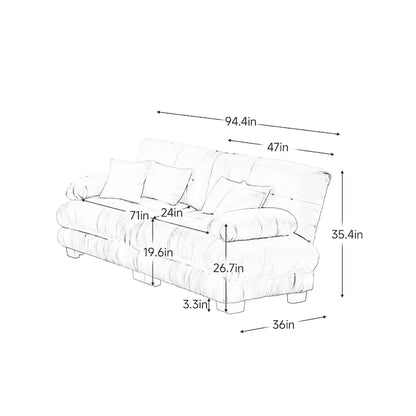 Canapé 2 places Cloud Couch pour salon, en chenille verte, avec 2 coussins lombaires et 2 coussins décoratifs.