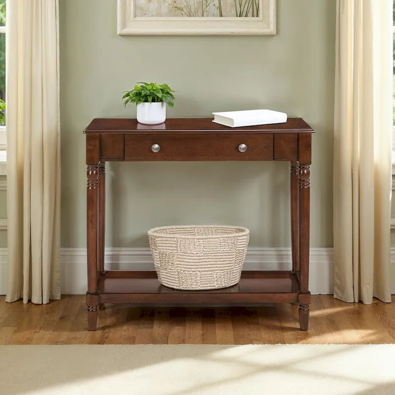 Table d'entrée Convenience Concepts style campagne française avec étagère et tiroir, sans outils