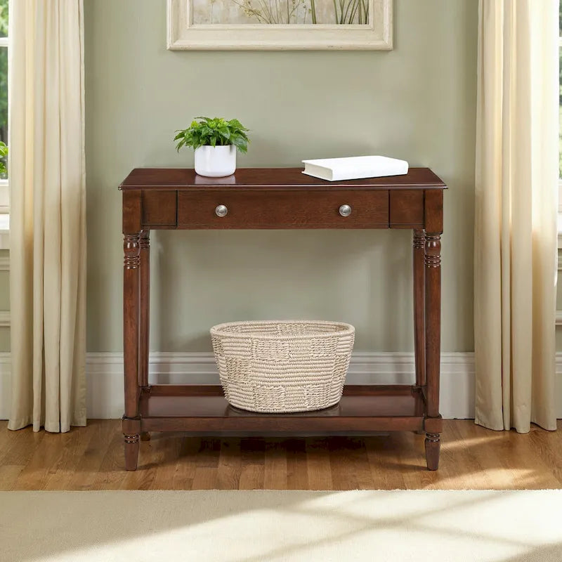 Table d'entrée Convenience Concepts style campagne française avec étagère et tiroir, sans outils