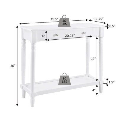 Table d'entrée Convenience Concepts style campagne française avec étagère et tiroir, sans outils
