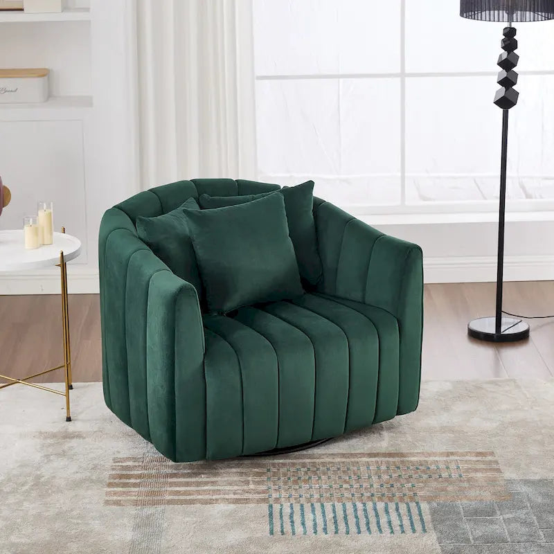 Fauteuil pivotant surdimensionné à 360° et canapé demi-cocon confortable avec 3 coussins, fauteuil club en velours capitonné en forme de citrouille