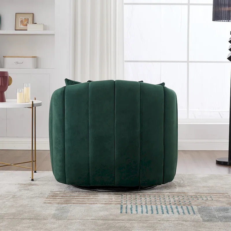 Fauteuil pivotant surdimensionné à 360° et canapé demi-cocon confortable avec 3 coussins, fauteuil club en velours capitonné en forme de citrouille