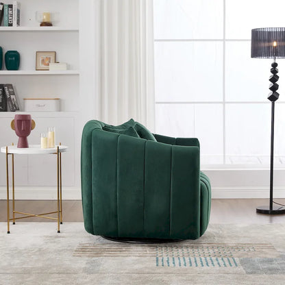 Fauteuil pivotant surdimensionné à 360° et canapé demi-cocon confortable avec 3 coussins, fauteuil club en velours capitonné en forme de citrouille