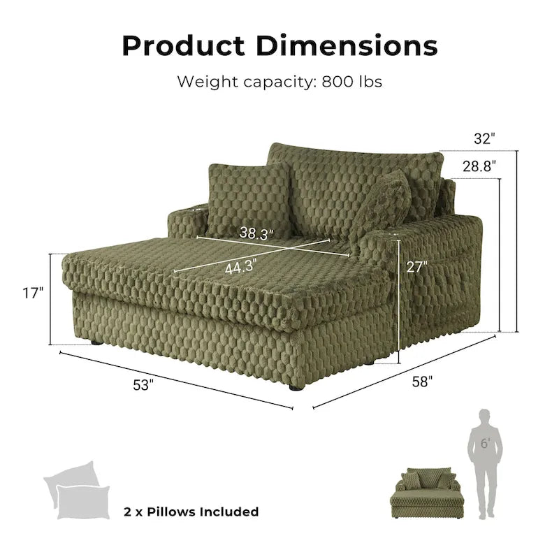 Chaise longue surdimensionnée à deux accoudoirs, moderne et rembourrée, Lanturn de Furniture of America