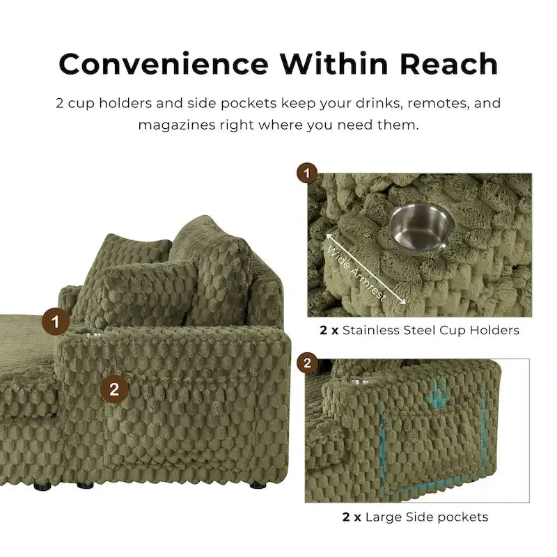 Chaise longue surdimensionnée à deux accoudoirs, moderne et rembourrée, Lanturn de Furniture of America