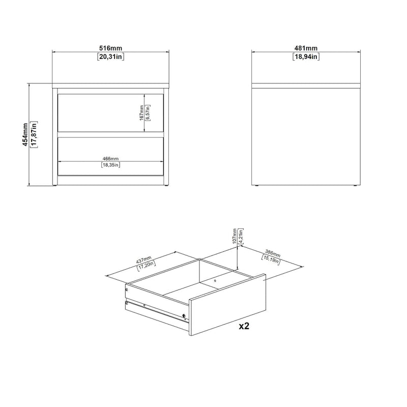 Table de chevet Porch &amp; Den Next de 43 cm de haut avec 2 tiroirs