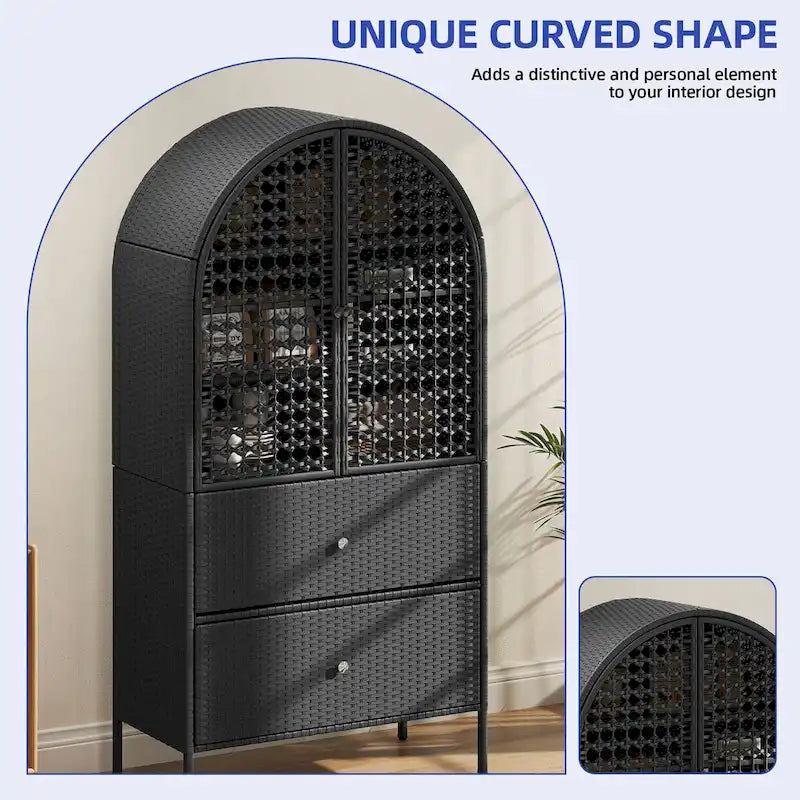 Armoire de cuisine Moasis 65 pouces de haut, en osier arqué, style ferme, avec 3 étagères et 2 tiroirs