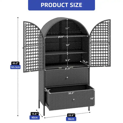Armoire de cuisine Moasis 65 pouces de haut, en osier arqué, style ferme, avec 3 étagères et 2 tiroirs