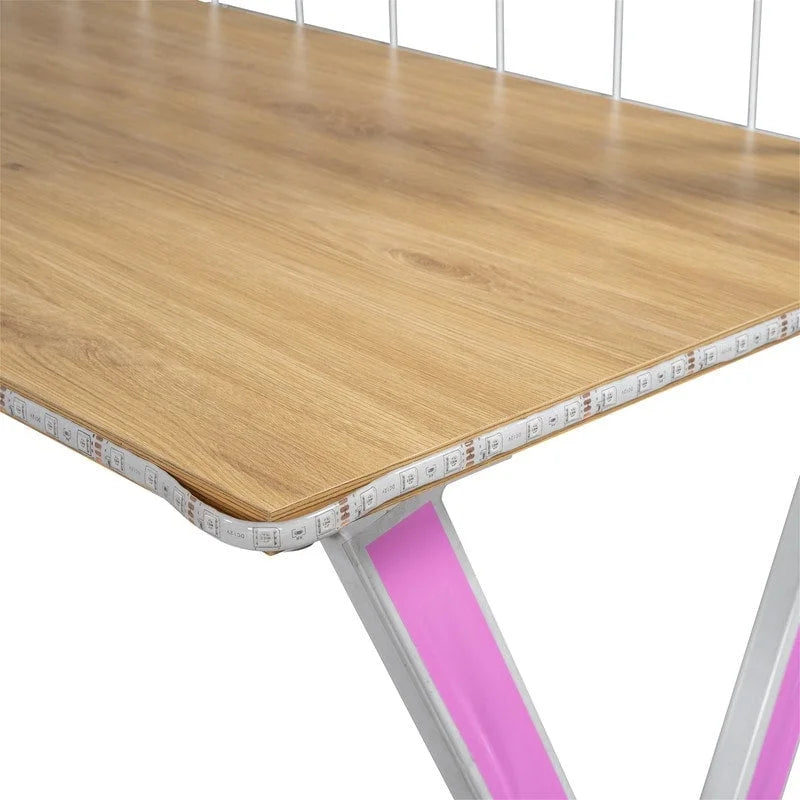 Lit mezzanine simple/double avec bureau intégré, penderie et escalier de rangement, structure de lit mezzanine en métal avec éclairage LED et grille métallique.