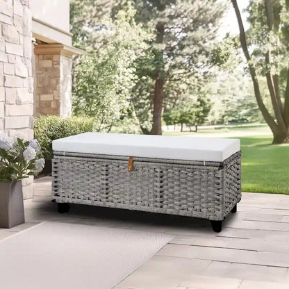 Banc de rangement en osier avec coussin pour chambre, salon, véranda - 47 cm H x 110 cm L x 47 cm P