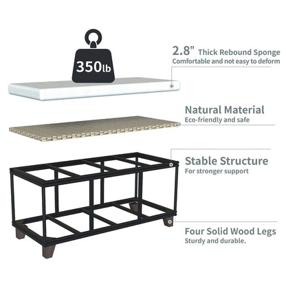 Banc de rangement en osier avec coussin pour chambre, salon, véranda - 47 cm H x 110 cm L x 47 cm P