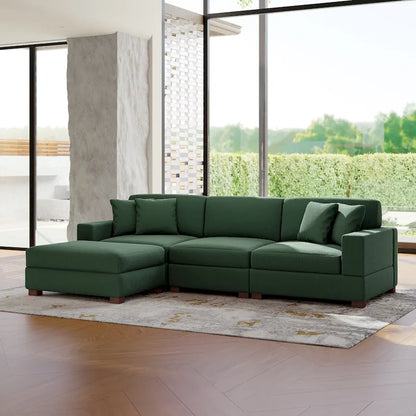 Ensemble canapé d'angle modulable en velours côtelé avec méridienne et pouf