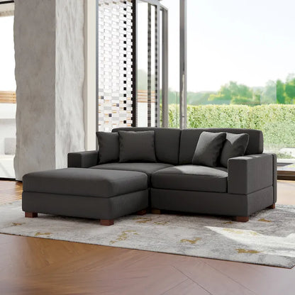 Ensemble canapé d'angle modulable en velours côtelé avec méridienne et pouf