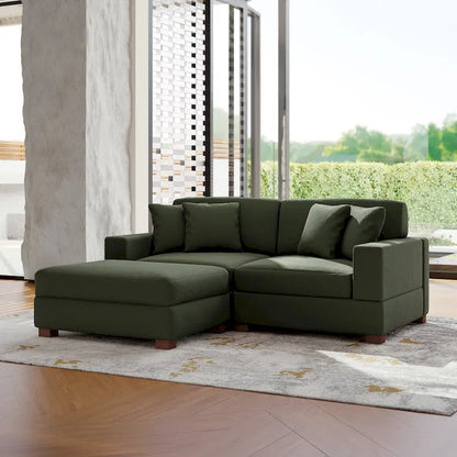 Ensemble canapé d'angle modulable en velours côtelé avec méridienne et pouf