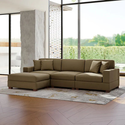 Modular Corduroy Sectional Sofa Set Chaise Couch with Ottoman