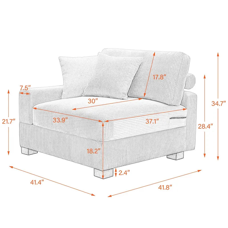 Ensemble canapé d'angle modulable en velours côtelé avec méridienne et pouf