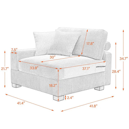 Ensemble canapé d'angle modulable en velours côtelé avec méridienne et pouf
