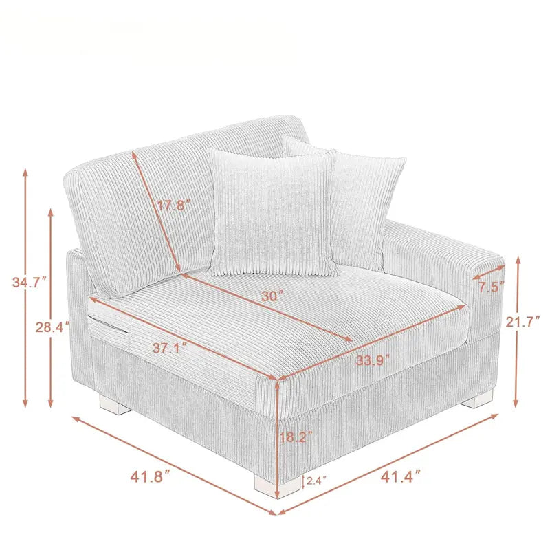 Ensemble canapé d'angle modulable en velours côtelé avec méridienne et pouf