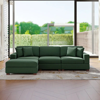 Ensemble canapé d'angle modulable en velours côtelé avec méridienne et pouf