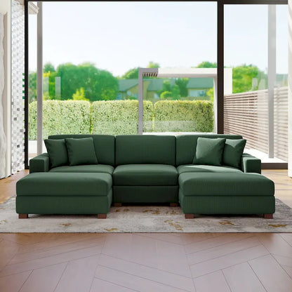 Ensemble canapé d'angle modulable en velours côtelé avec méridienne et pouf