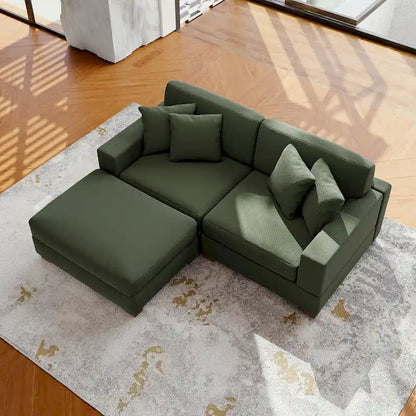 Ensemble canapé d'angle modulable en velours côtelé avec méridienne et pouf